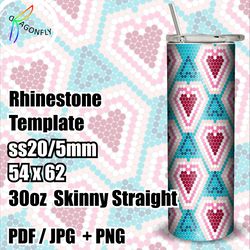 SS20 Hearts Valentines Rhinestone Tumbler Template 30 oz / bling Tumbler wrap / 54 x 62 stones - 267