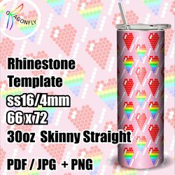 BLING Loving hearts Tumbler template 30 oz / SS16 / 66x72 stones / Rhinestone Guide - 268
