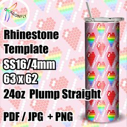 Loving hearts Rhinestone Tumbler Template 24 oz/ 63 x 62 stones / bling Tumbler template, PNG Rhinestone Guide - 268