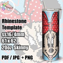 Minnie Mouse Rhinestone TEMPLATE for 20oz Skinny  SS16/4mm BLING TUMBLER Pattern 61 x 62 Stones/row - 176