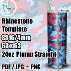 SS16 Rhinestone Glitter Tumbler - THE RED and BLUE / 24 oz Plump / 63 x 62 stones / bling Tumbler template - 269