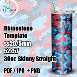 SS20 Rhinestone Glitter Tumbler - THE RED and  BLUE for 30 oz / bling Tumbler wrap / 52 x 57 stones - 269