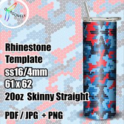 RED and BLUE Rhinestone Pattern Template / SS16 4mm - 20oz Straight Tumbler Design / 61x62 Stones - 269