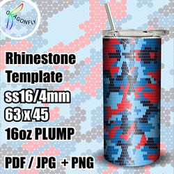 RED and BLUE Rhinestone Pattern Template / SS16 4mm - 16oz Plump Straight Tumbler Design / 63x45 Stones - 269