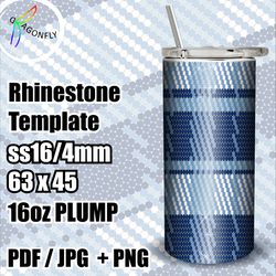 DENIM Rhinestone Pattern Template  / SS16 4mm - 16oz Plump Straight Tumbler Design / 63x45 Stones - 270