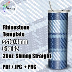 DENIM Rhinestone tumbler template / SS16 4mm - Bling 20oz Straight Tumbler Design / 61x62 Stones - 270