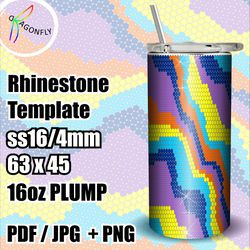 Rhinestone pattern for 16 oz tumbler - colorful design - SS16 stone size / 63 x 45 stones  in row - 272