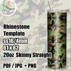 Rhinestone template for 20 oz tumbler - Camouflage design - SS16 stone size / 61 x 62 stones  in row - 273