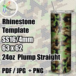 Rhinestone template for 24 oz tumbler - Camouflage design, stone size SS16, 63x62 stones in row - 273