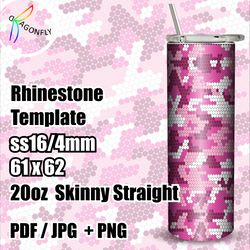 Rhinestone template for 20 oz tumbler - PINK Camouflage design - SS16 stone size / 61 x 62 stones  in row - 274