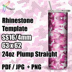 Rhinestone template for 24 oz tumbler - PINK Camouflage design, stone size SS16, 63x62 stones in row - 274