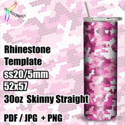 Rhinestone template for 30 oz tumbler - PINK Camouflage design  - SS20 stone size / 52 x 57 stones - 274
