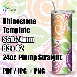 Rhinestone template for 24 oz tumbler - Roses pattern, stone size SS16, 63x62 stones in row - 278