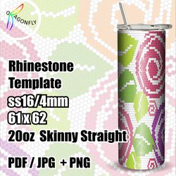 Rhinestone template for 20 oz tumbler - bling Roses - SS16 stone size / 61 x 62 stones  in row - 278