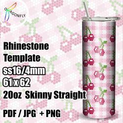 Rhinestone template for 20 oz tumbler, bling cherry, SS16 stone size, 61 x 62 stones in row - 279