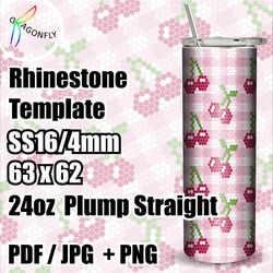 Rhinestone template for 24 oz tumbler, cherry pattern, stone size SS16, 63x62 stones in row - 279