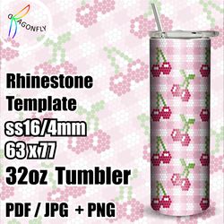 Rhinestone template for 32 oz Plump tumbler, CHERRY design, SS16 stone size, 63 x 77 stones - 279