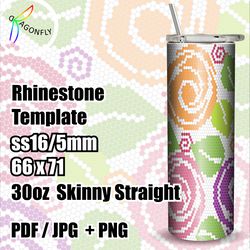 BLING Tumbler template - Roses pattern for 30 oz tumbler / SS16 / 66x71 stones in row - 278