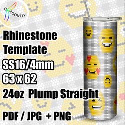 Rhinestone template for 24 oz tumbler, SMILE pattern, stone size SS16, 63x62 stones in row - 280
