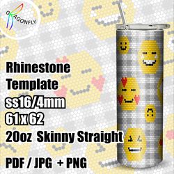 Rhinestone template for 20 oz tumbler, bling SMILE, SS16 stone size, 61 x 62 stones in row - 280