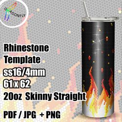 Rhinestone template for 20 oz tumbler, bling FIRE, SS16 stone - 4mm, 61 x 62 stones in row - 281