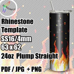 Rhinestone template for 24 oz tumbler, FIRE pattern, 4mm - SS16, 63x62 stones in row - 281