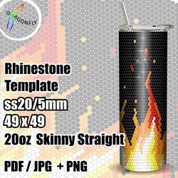 FIRE Rhinestone Tumbler Template, SS20 - 5mm, 49 x 49 stones in rowe / 20oz Skinny Straight - 281