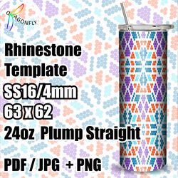 Rhinestone template for 24 oz tumbler, Moroccan patterns, 4mm - SS16, 63x62 stones in row - 282
