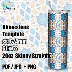 Rhinestone template for 20 oz tumbler, bling Moroccan patterns, SS16 stone - 4mm, 61 x 62 stones in row - 283