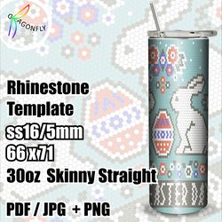 BLING Tumbler template, HAPPY EASTER pattern for 30 oz tumbler, SS16, 66x71 stones in row - 285
