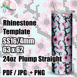 Rhinestone template for 24 oz tumbler, SAKURA patterns, 4mm - SS16, 63x62 stones in row - 286