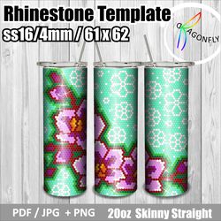 Orchid Rhinestone template for 20 oz tumbler, bling patterns, SS16 stone - 4mm, 61 x 62 stones in row - 287