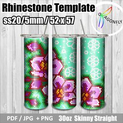 Rhinestone template for 30 oz tumbler, ORCHID design, SS20 - 5mm, 52 x 57 stones - 287