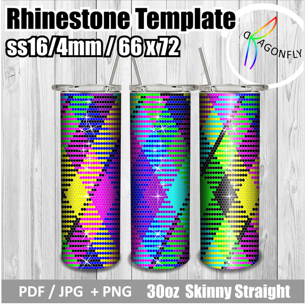 Neon plaid Rhinestone Tumbler, Glass Rhinestone 30oz Skinny.jpg