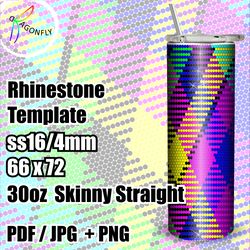 30oz / 16ss - Neon bling pattern, Rhinestone Tumbler template, PNG Rhinestone Guide, Sublimation wrap - 243