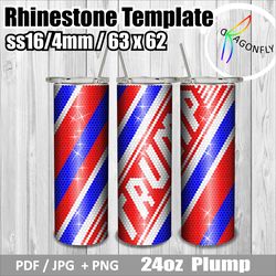 Donald Trump Rhinestone template for 24 oz tumbler, Trump design, 4mm - SS16, 63x62 stones in row - 288
