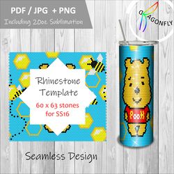 Honey Bear 4 mm or SS16 for 20 oz | Pooh Bear Inspired Pattern Rhinestone Template - 105