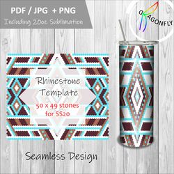Aztec Rhinestone Pattern | 20 oz Skinny | 50 Stones Wide | SS20/5mm Stone Size | Tumbler Maker Pattern Original - 153