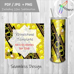 BUSY BEES Rhinestone Pattern Template, SS16 4mm, 20oz Skinny Straight, Bling Tumbler Design, Honeycomb Beehive -158