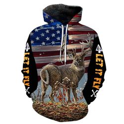 Let It Fly Deer Hunting American Flag Hoodie 3D