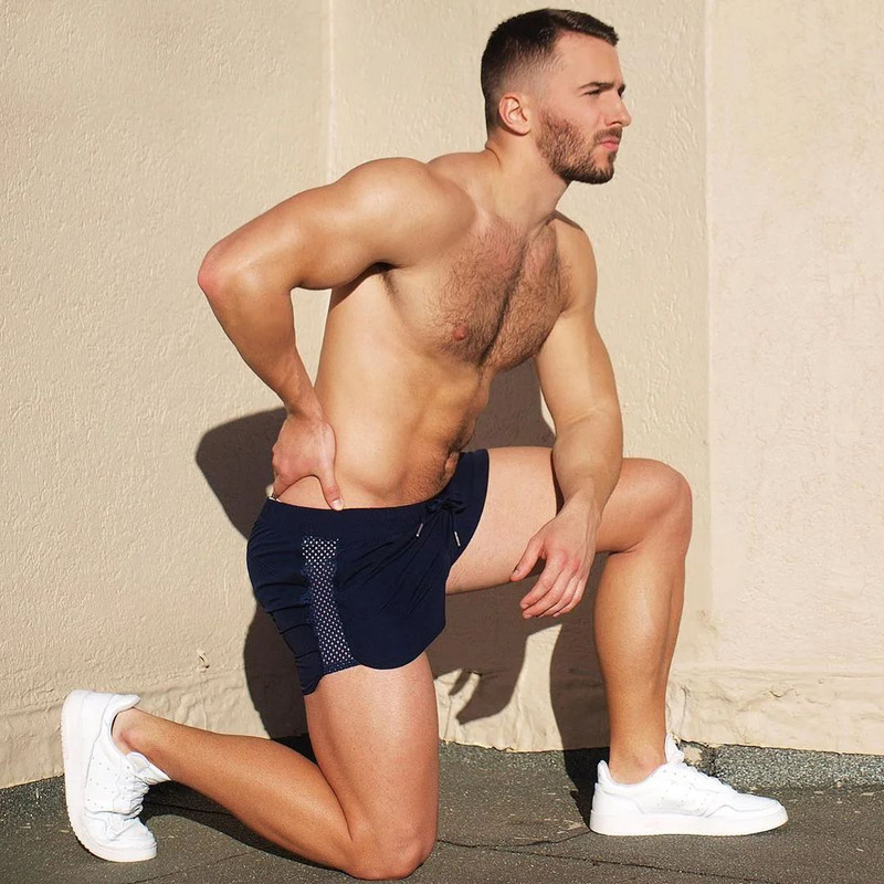 Men Quick Dry Mesh Fitness Running Shorts With Pockets Gym  Training Sports Shorts For Summer 7