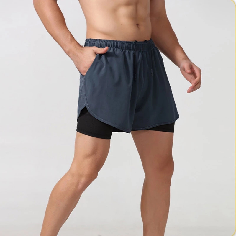 Men Running Shorts QuickDrying Fitness Shorts Double Layer Workout Pants For Training Bodybuilding 0