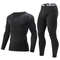 Men Thermal Underwear Set, Spring & Autumn Long Sleeve Black Suit Stretchable Fitness Running Pants