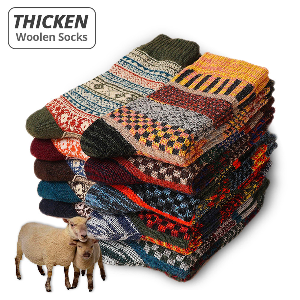 Fashion Mens Wool Socks Retro Style Warm  Colorful For Snow Boots 1