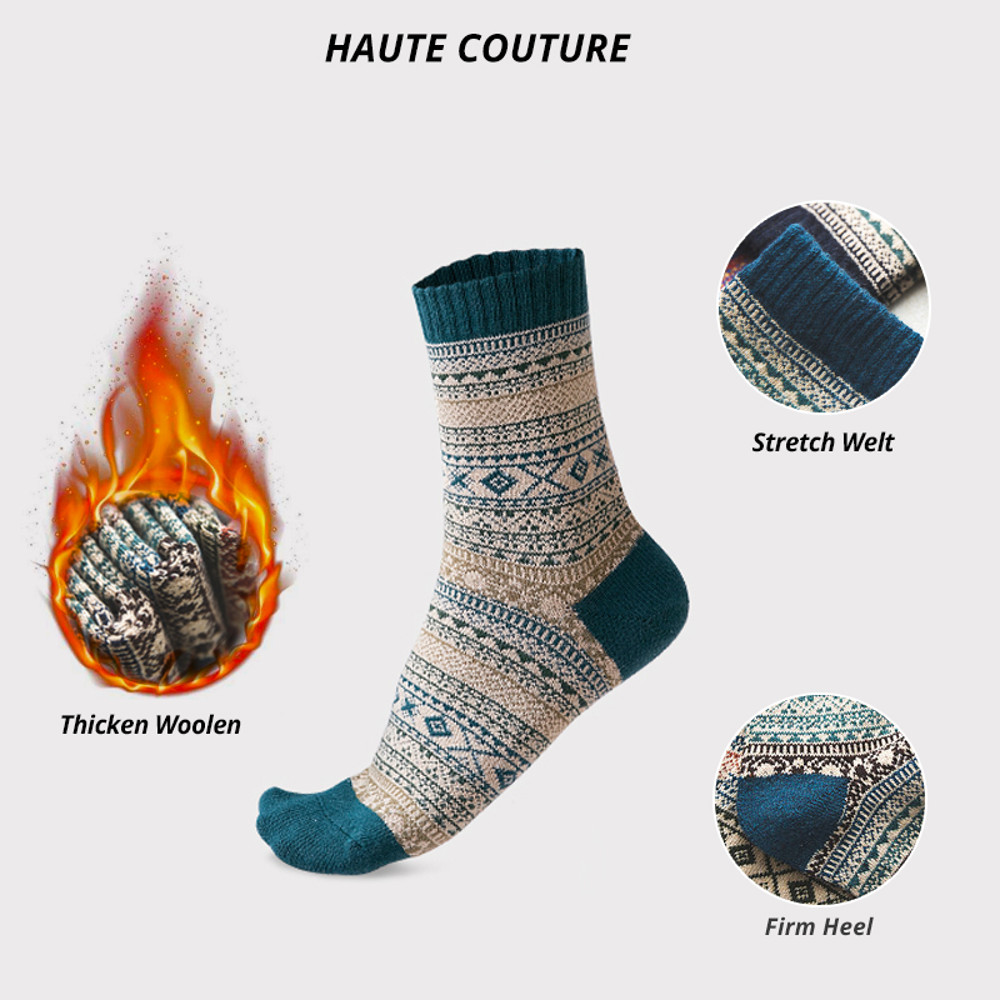 Fashion Mens Wool Socks Retro Style Warm  Colorful For Snow Boots 5
