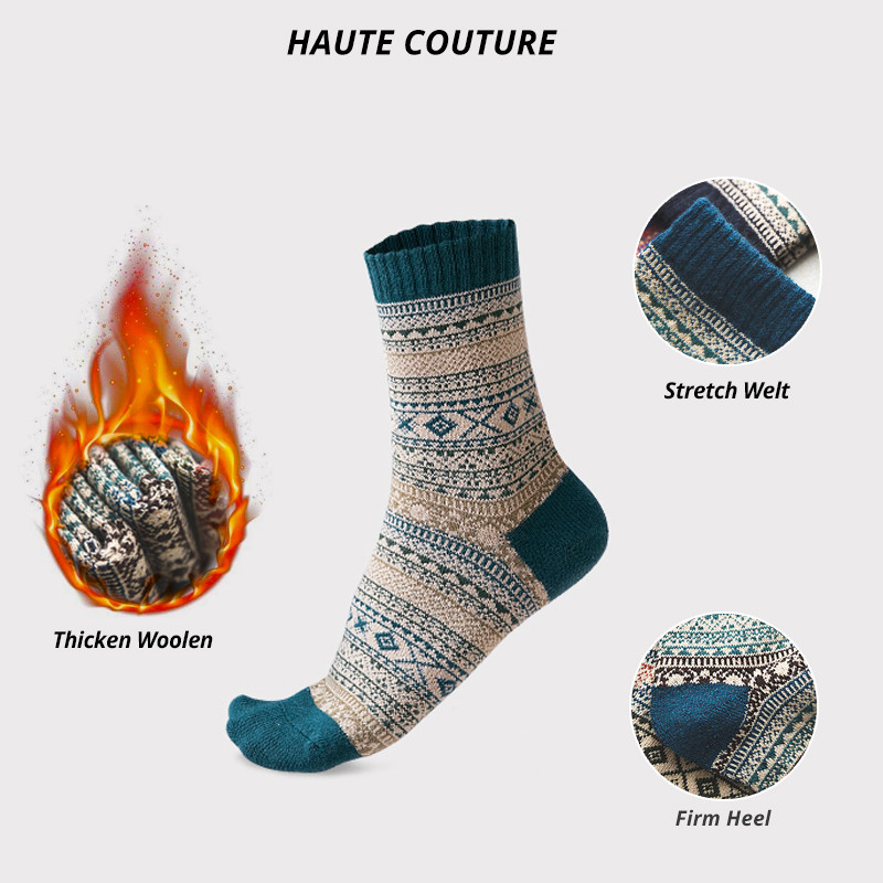 Fashion Mens Wool Socks Retro Style Warm  Colorful For Snow Boots 5