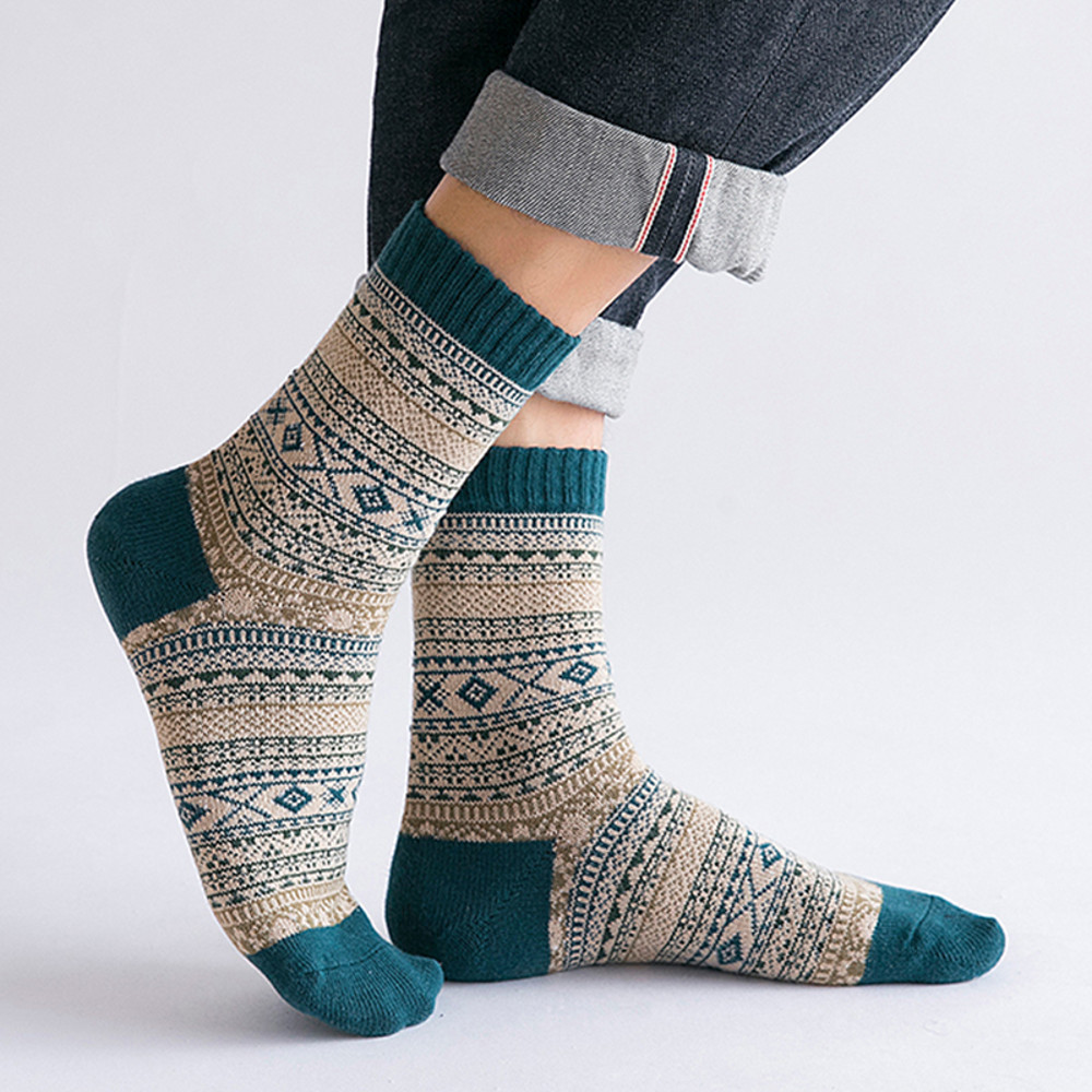 Fashion Mens Wool Socks Retro Style Warm  Colorful For Snow Boots 2