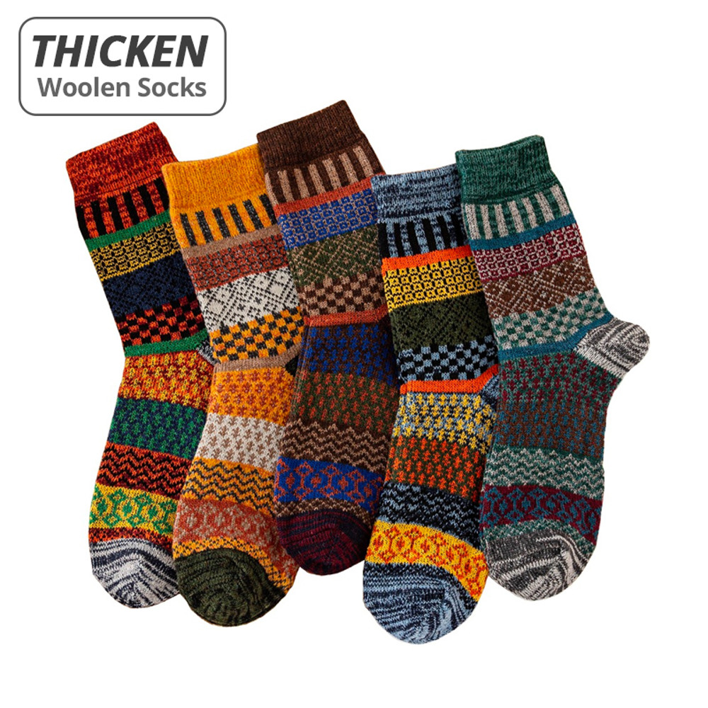 Fashion Mens Wool Socks Retro Style Warm  Colorful For Snow Boots 6