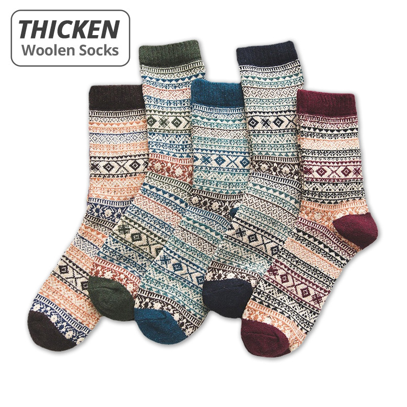 Fashion Mens Wool Socks Retro Style Warm  Colorful For Snow Boots 7