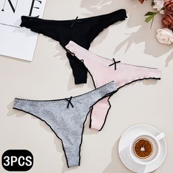 3pcs women thong panties, low-rise cotton lingerie, sexy & comfortable tangas for everyday wear